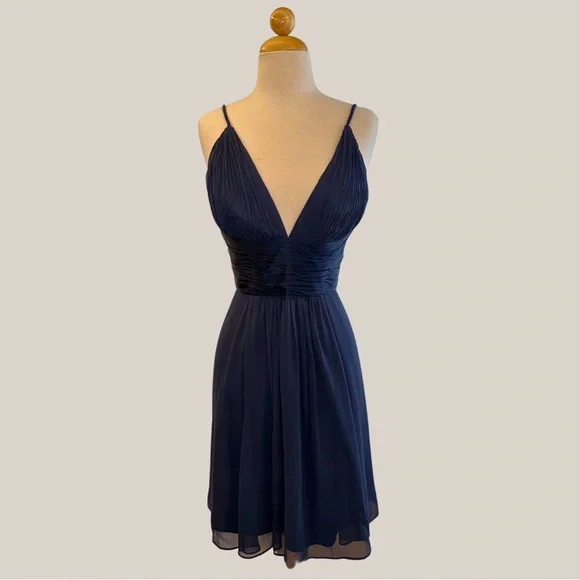Like New! Plunge V Neckline Cocktail Dress - Midnight Blue Silk